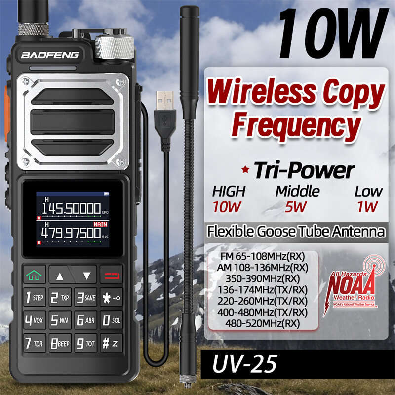 Baofeng UV-25 10W Walkie Talkie Six-Band Long Range Wireless Copy Frequency FM Radio Type-C Ham Two-