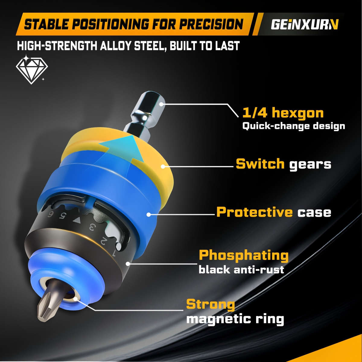 Yellow - Adjustable Depth Countersink Drill Bit Set with 5 Tungsten Carbide Drill Bits Hex Shank Pro