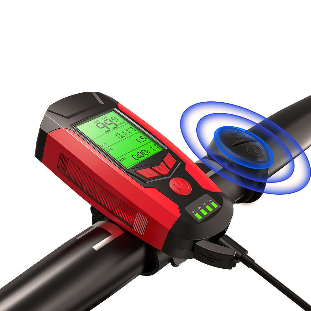 BIKIGHT Bike Light Set 3-in-1 350LM Headlight Speed Meter Horn with 4 Modes Taillight Bicycle Warnin