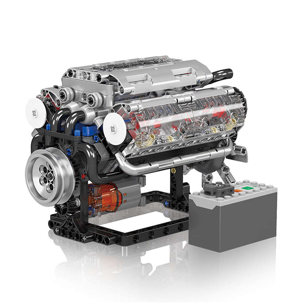 Silver - Mould King 10088 Technical Car Building Block MOC Motorized V8 Engine Model Brick Assembly