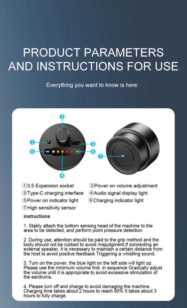 1 PC - F03 Pipeline Leakage Test High Sensitivity Probe Compact Design Type-C Charging Audio Signal