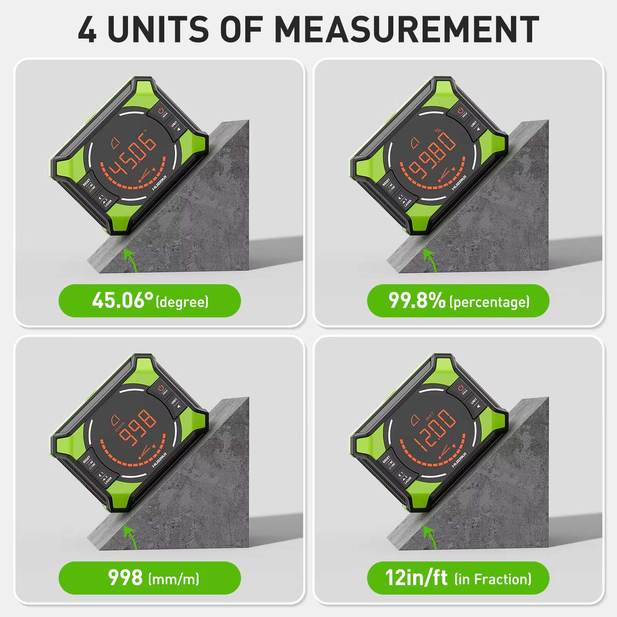 Green - Huepar AG2L Digital Angle Gauge 3-in-1 Laser Level High Precision 0.1 Magnetic Base Backlit