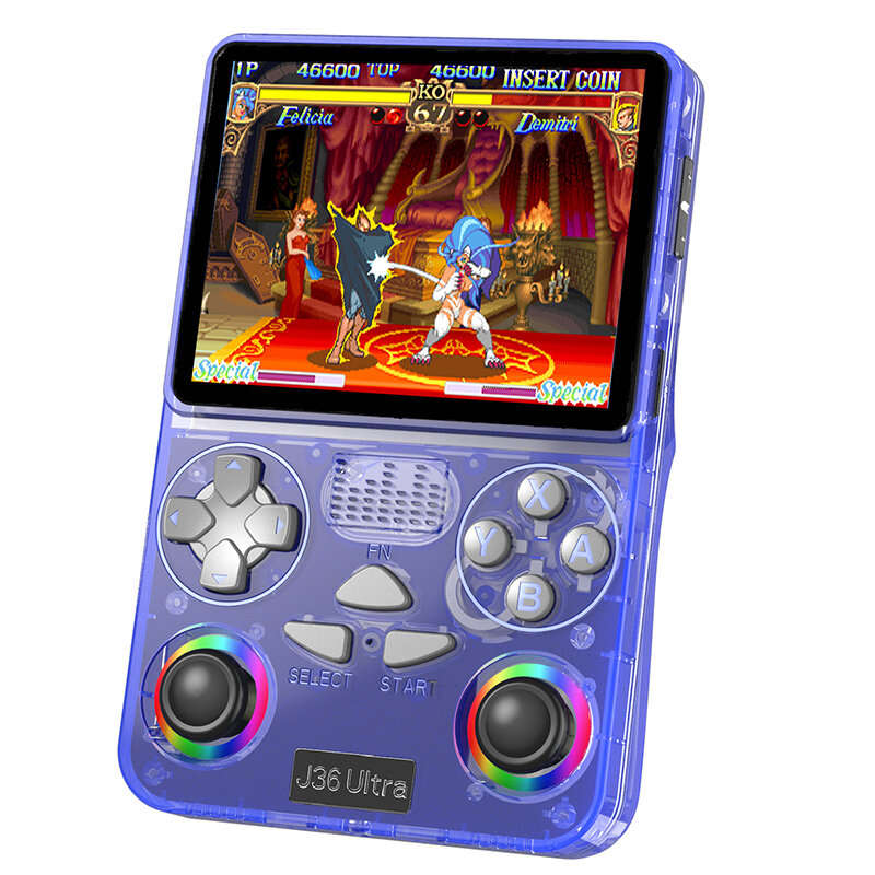 Transparent Black - [128G] J36Ultra Handheld Game Console 3.5-inch Screen with RGB Joystick 8-Core A