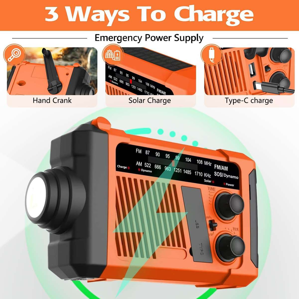 Green - IPRee TUOXIANG T-6667 Solar Powered Emergency Radio with Flashlight and Reading Light SOS Al