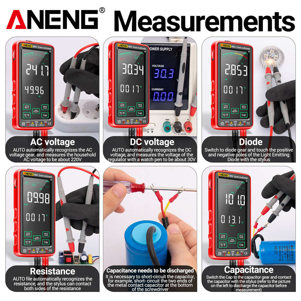 683 Black Pro - ANENG 683 Smart Multimeter High-end Touch 6000 Counts Multimetro Test Rechargeable M