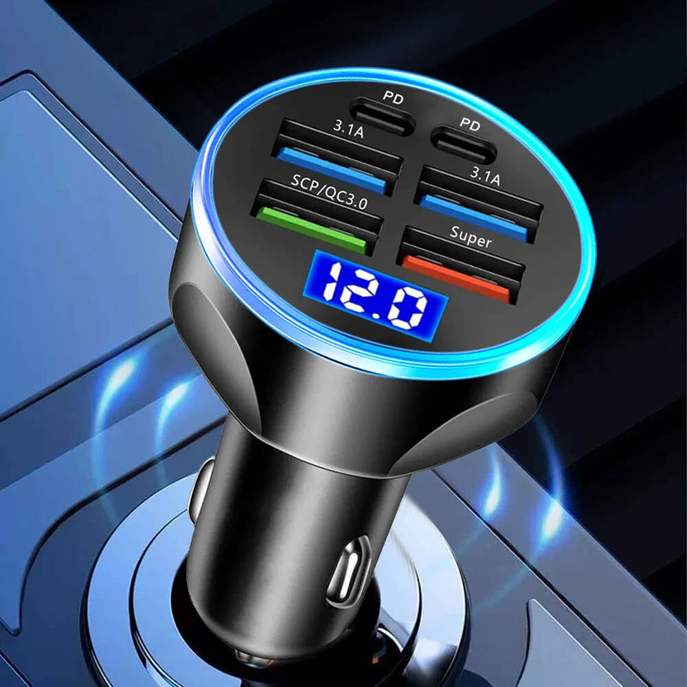 A - 250W PD Car Charger QC3.0 Fast Charge with Digital Display Plug Car Charger Socket Flash Charge