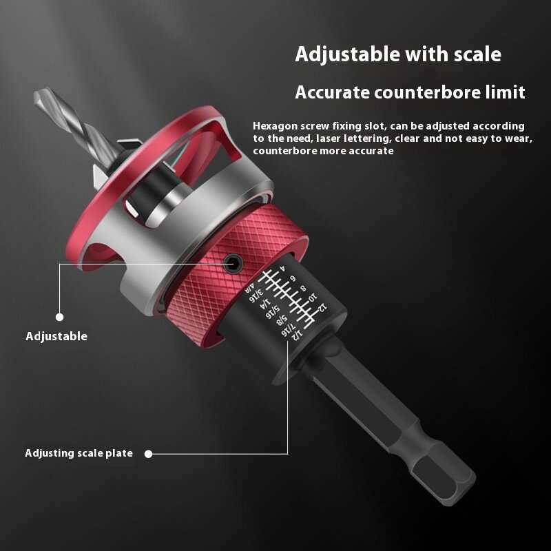 Red - 5pcs Countersink Drill Bit Set with Depth Stop High-quality 6542 Steel and Aluminum Alloy Mult