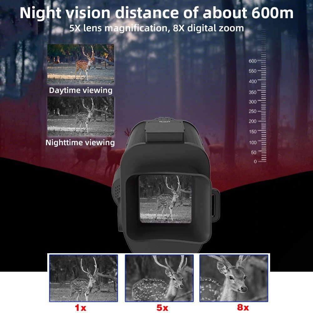 Black - Outdoor Waterproof Night Vision Monocular 4K Infrared Digital Night Vision Telescope with Fl