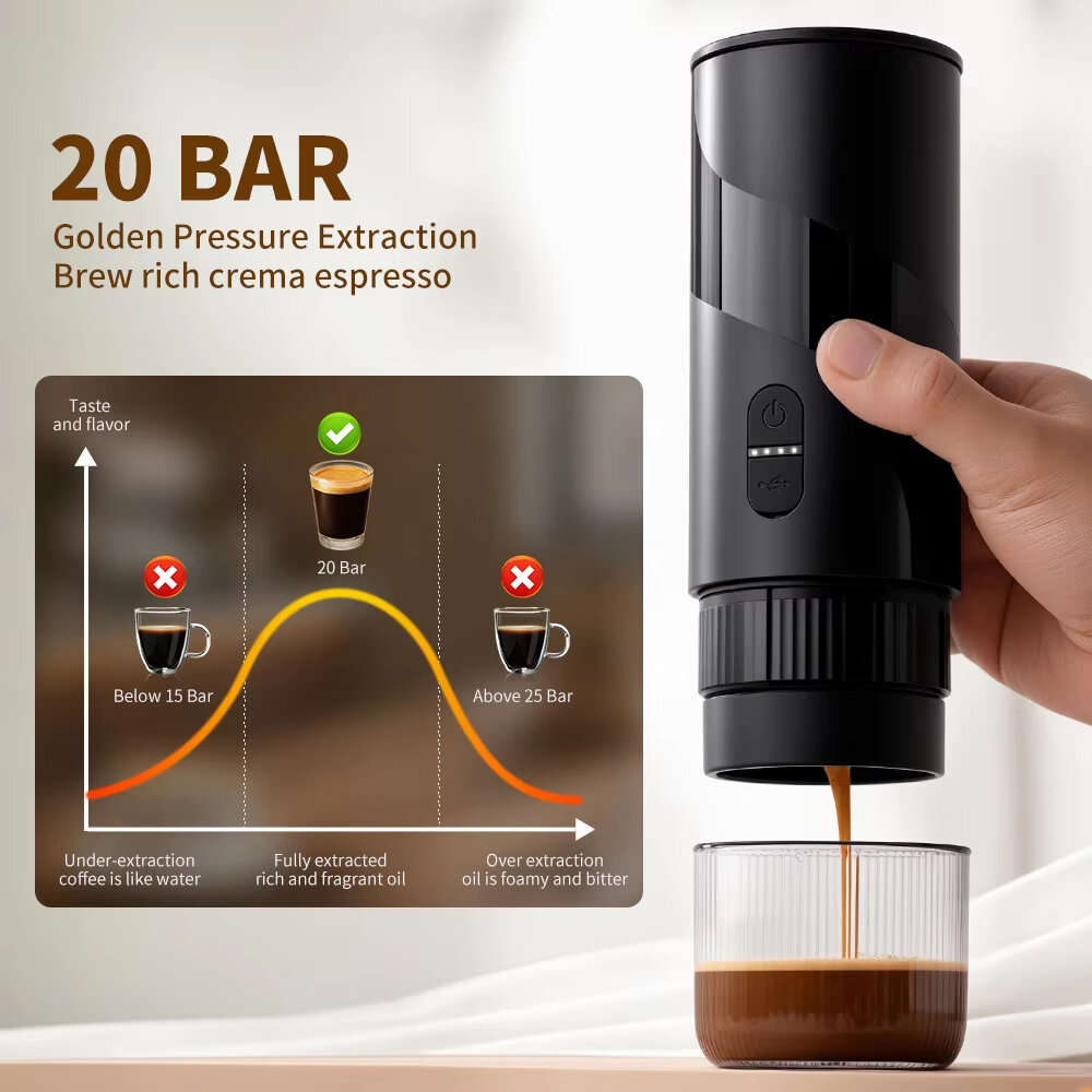 Black - Comfook 20Bar Portable Espresso Maker Rechargeable for Ground Coffee & NS Capsules Compact T