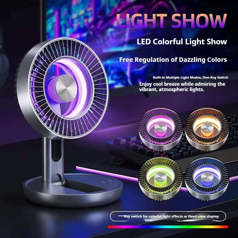 White - Tevorex Foldable Air Circulation Fan USB Rechargeable 9 Blades 5 Speeds Quiet Desk Fan with