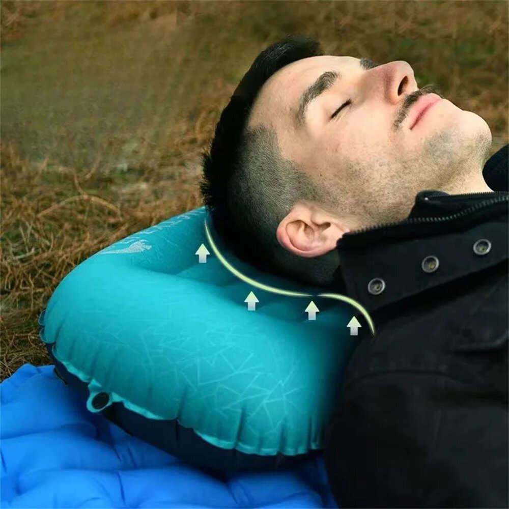 Black - IPRee Ultralight Portable Inflatable Camping Travel Pillow Compact Ergonomic Inflating Pillo