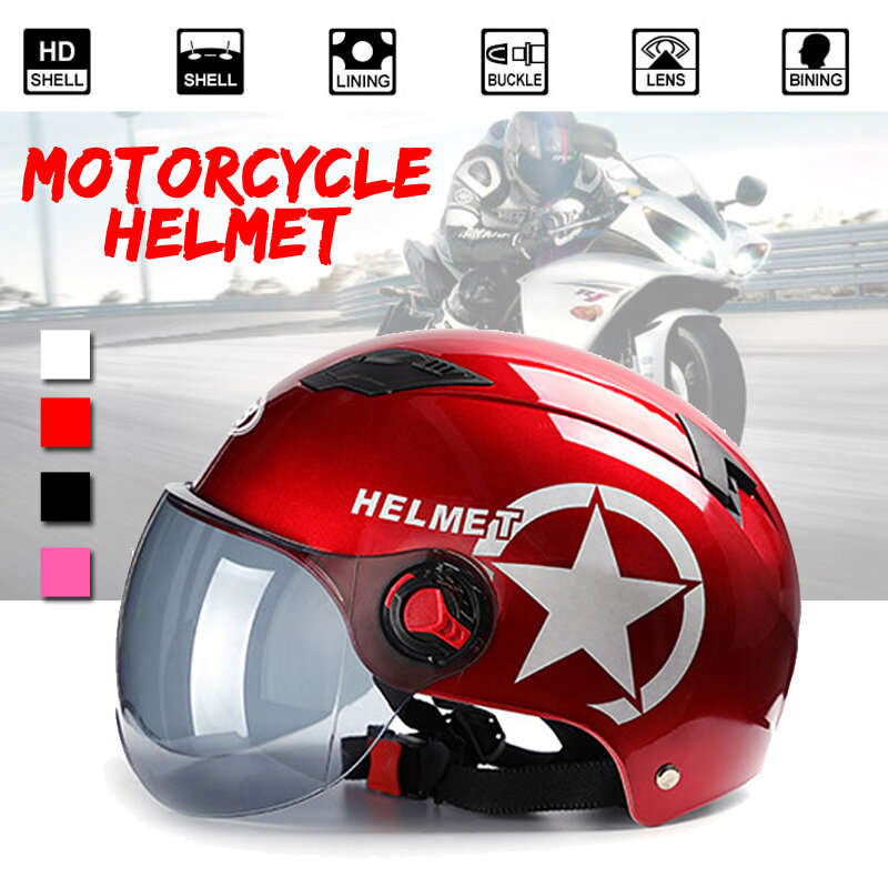 Black - Open Face Half Helmet Anti-UV Safety Cyclist Bicycle Electric Motorcycle Scooter Bike Helmet
