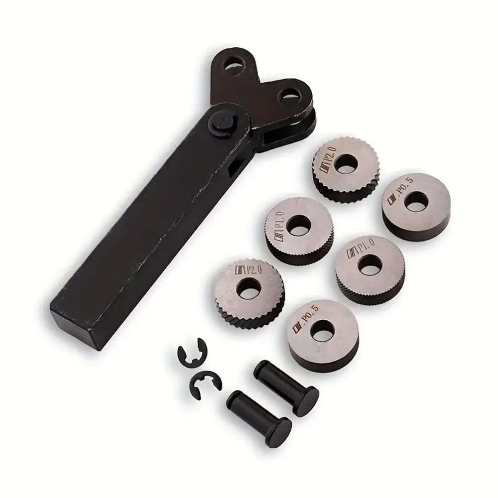 7PCS - 7pcs Steel Dual Wheel Knurling Tool Set with Diagonal Linear Knurl Wheel 0.5/1/2mm Pitch
