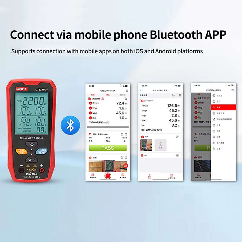 1 - UNI-T UT673PV+ 5-1800W Solar MPPT Meter PV Module Maximum Power Meter Bluetooth Photovoltaic Pan