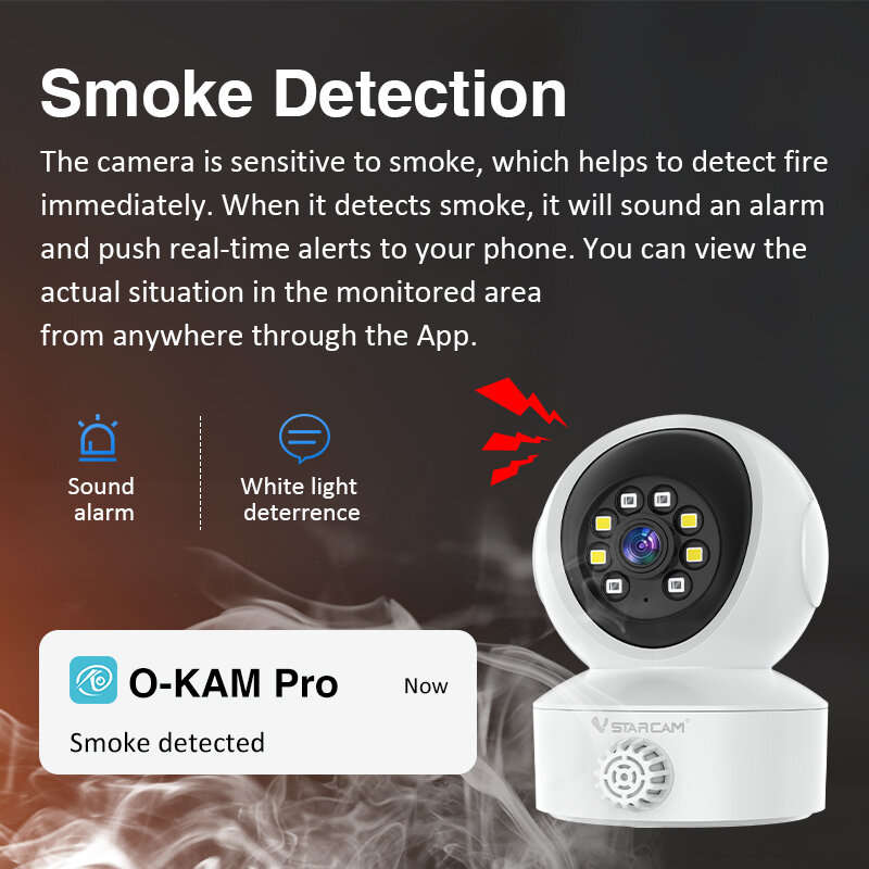 EU Plug - Vstarcam CS49LM 3MP HD Smart Indoor Network Security Camera with Smoke Gas Detector PTZ Co