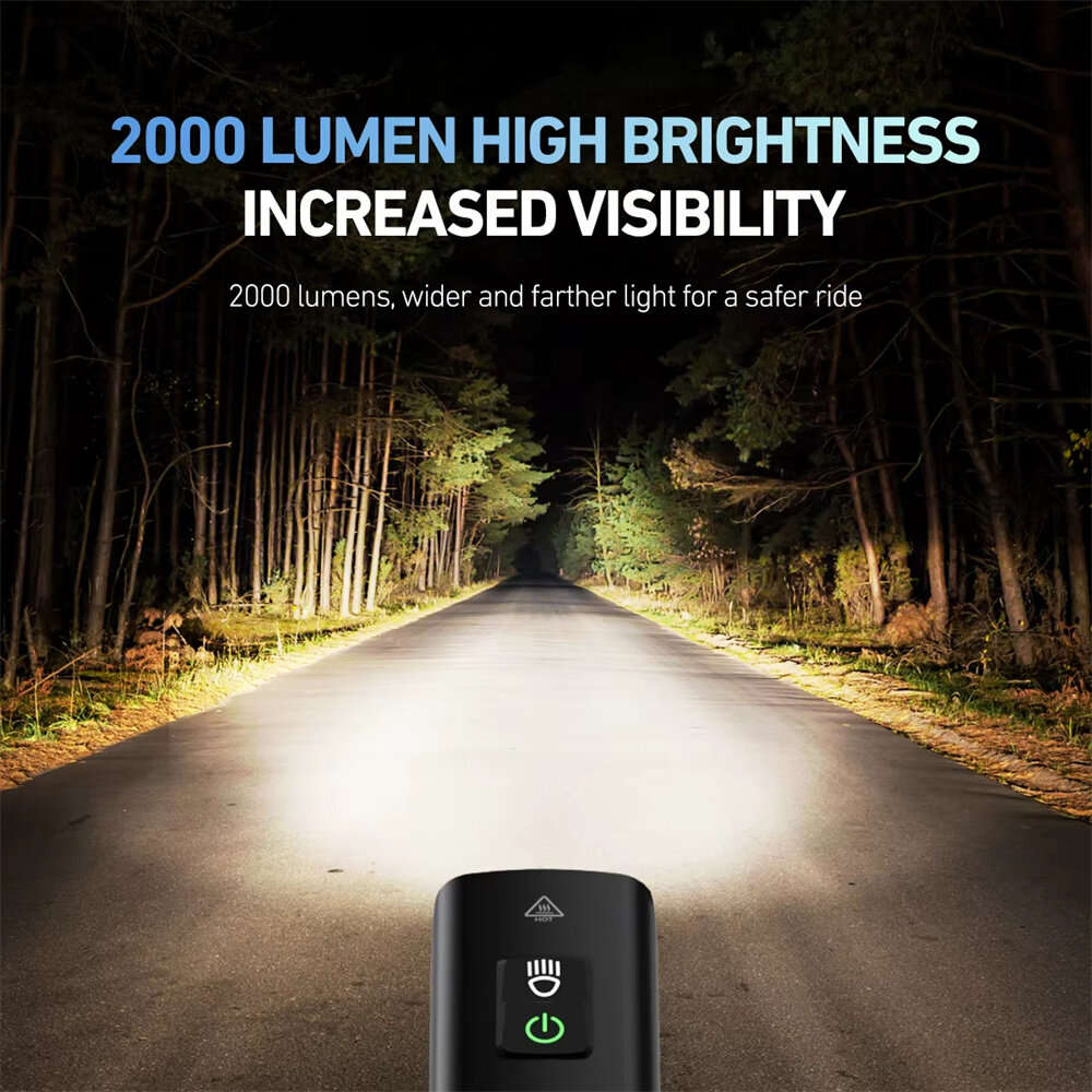 Black - CLAMI BR 2000 Lumens Bicycle Headlight 4500mAh 5 Gears IPX6 Waterproof Type-C Charging High