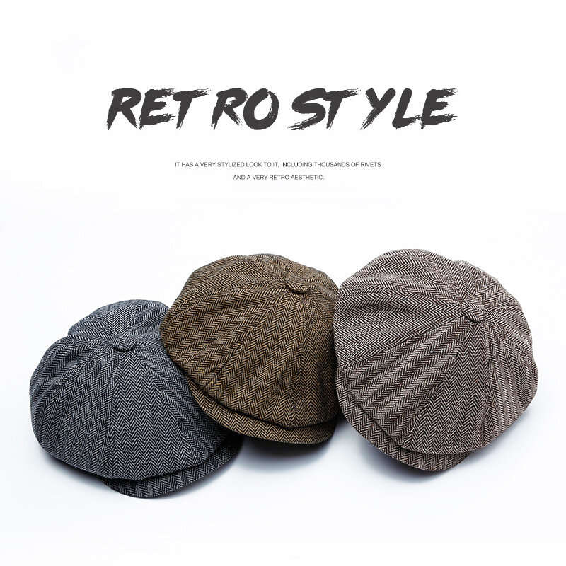 Brown - Collrown Classic Vintage Octagonal Cap Men Hat Newsboy Cap Women Casual Beret Hat Flat Peake