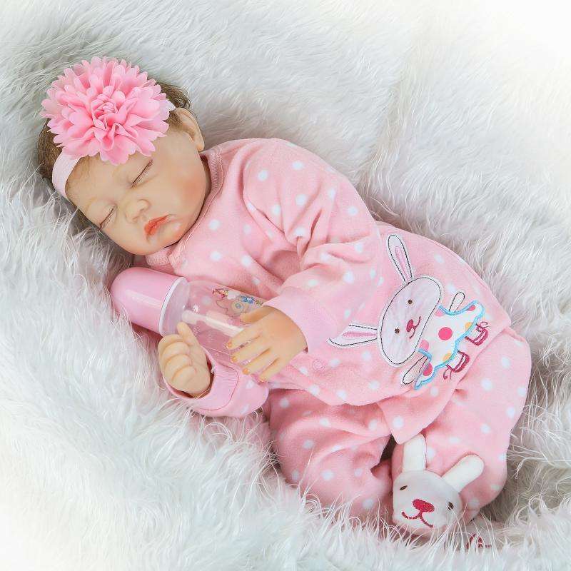 22``Handmade Lifelike Baby Girl Doll Silicone Vinyl Reborn Newborn Dolls Clothes Baby Doll Toy
