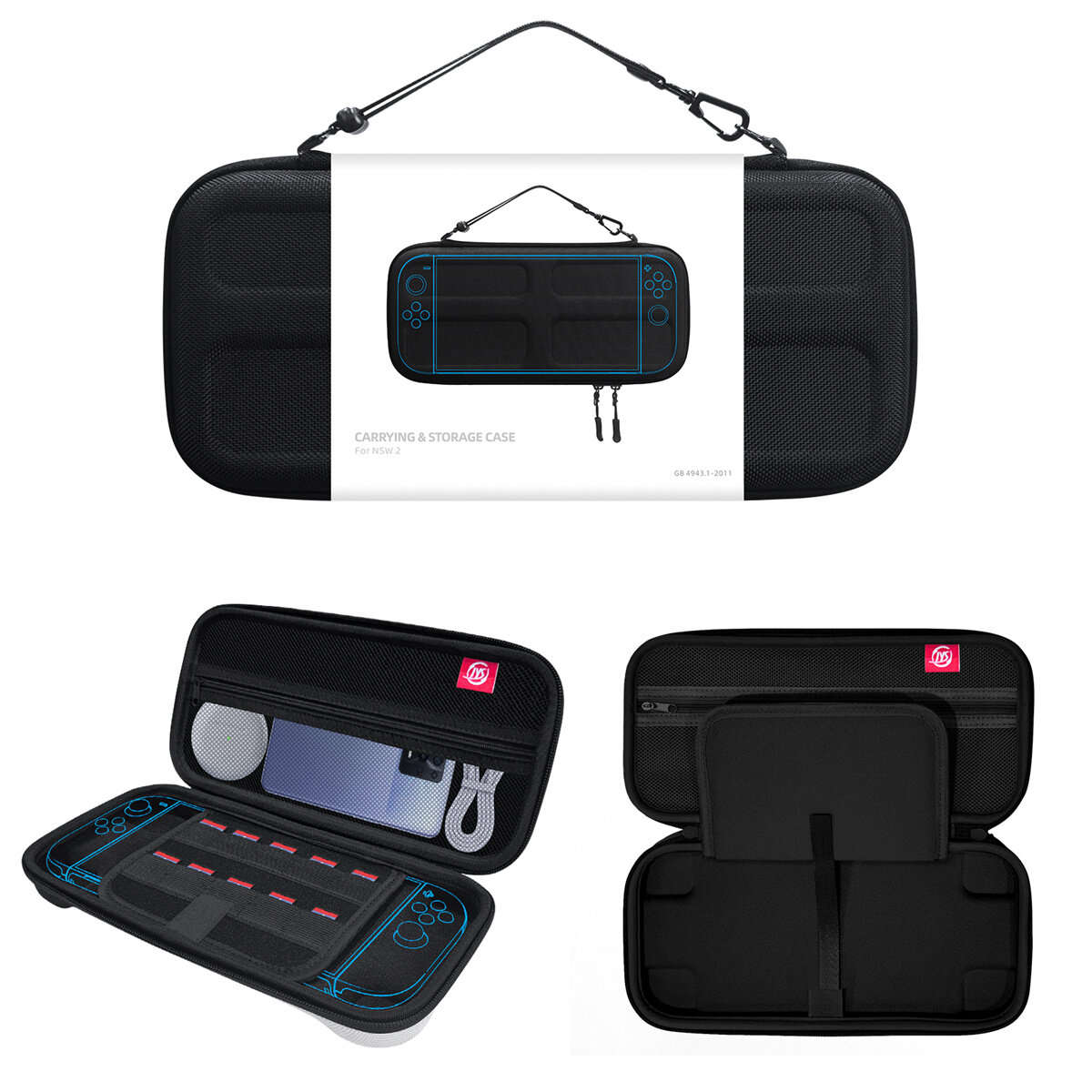 Black - JYS JYS-NS2282 Switch2 Carrying Case EVA Shockproof Water-Resistant 10 Game Card Slots 1680D