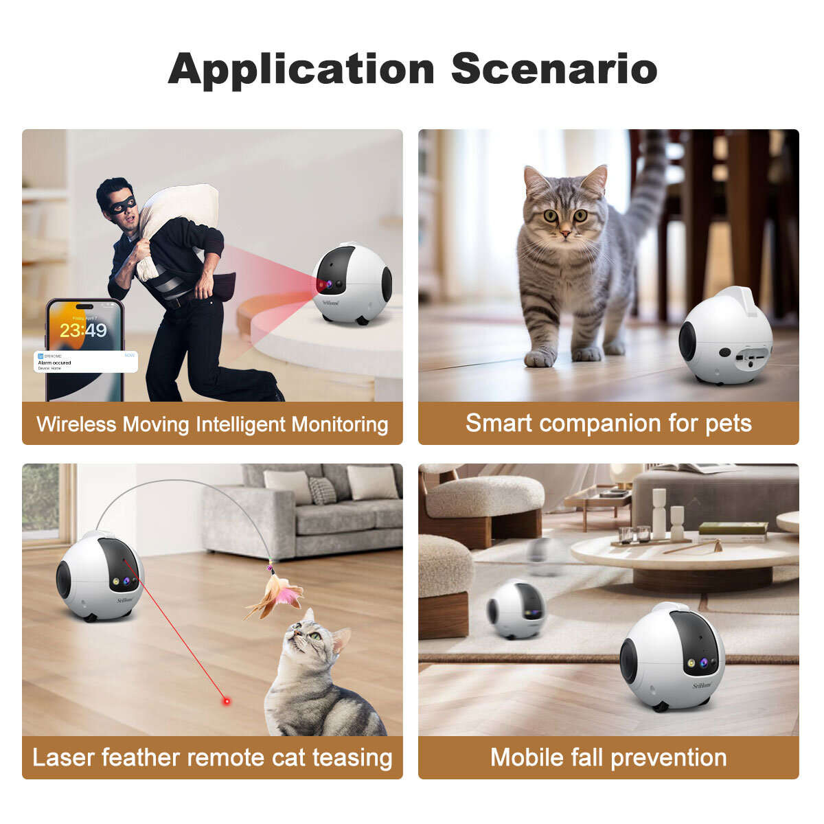 Basic Version without card - SriHome DH013 Plus 4MP HD Smart Pet Camera WiFi Mobile Robot 10000mAh B