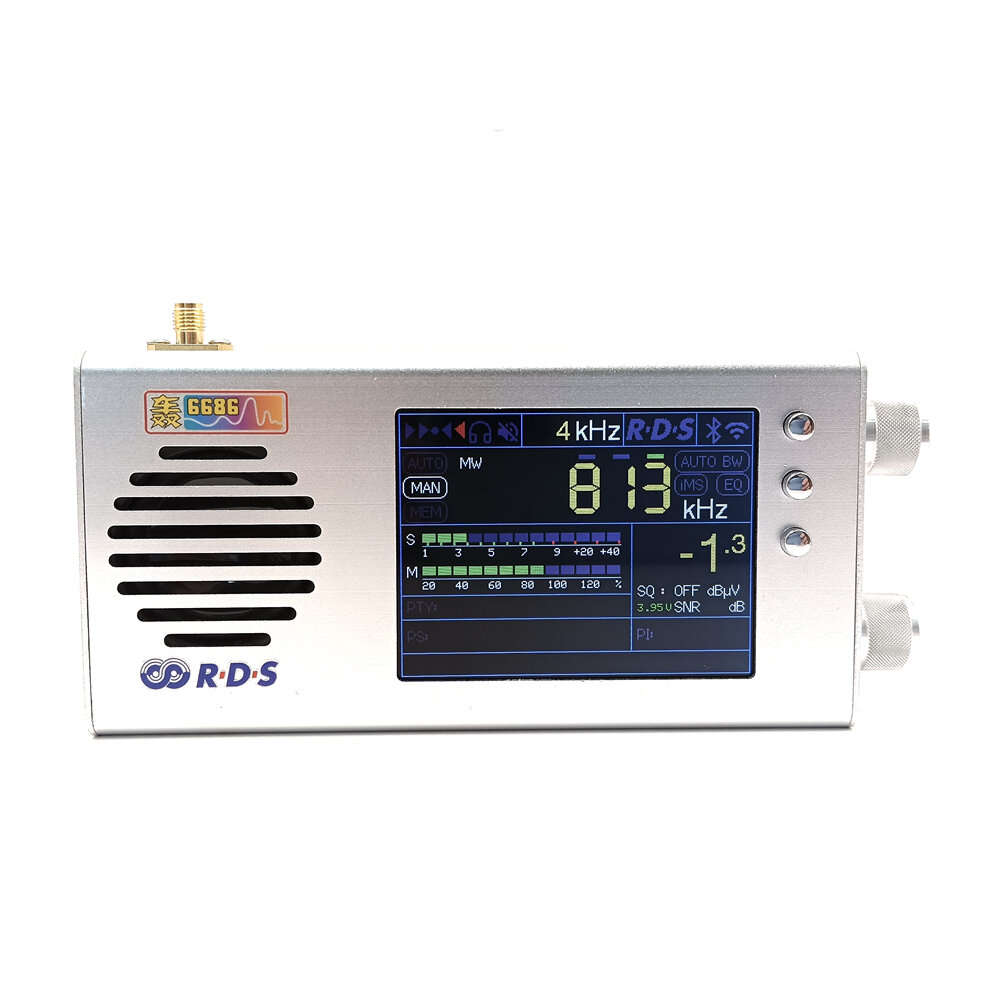 Silver - TEF6686 Radio V1.18 Firmware 32 Inch LCD Longwave Mediumwave Shortwave FM AM 7000mAh Batter