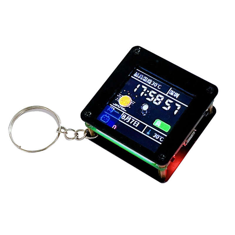 Black - ESP32C3 1.44in LCD Display Portable Pendant DIY Desktop Clock Decoration Desktop Small Ornam