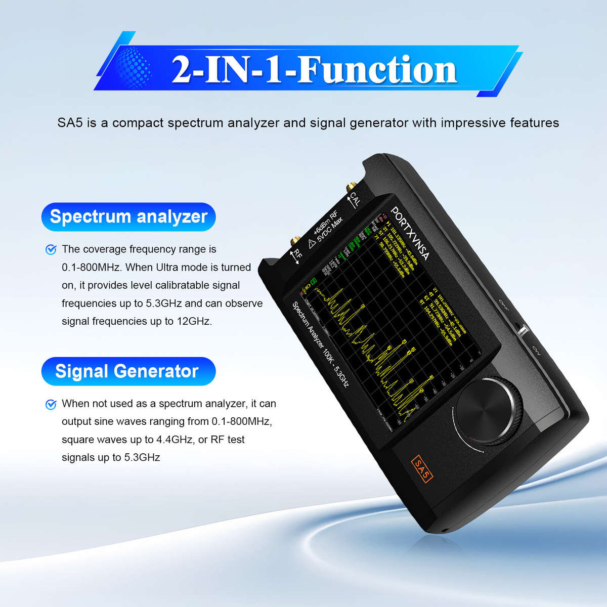 #A - SA5 4 Inch Display Wide Frequency Range 100kHz to 6GHz RF Analyzer 5000mAh Battery High Precisi