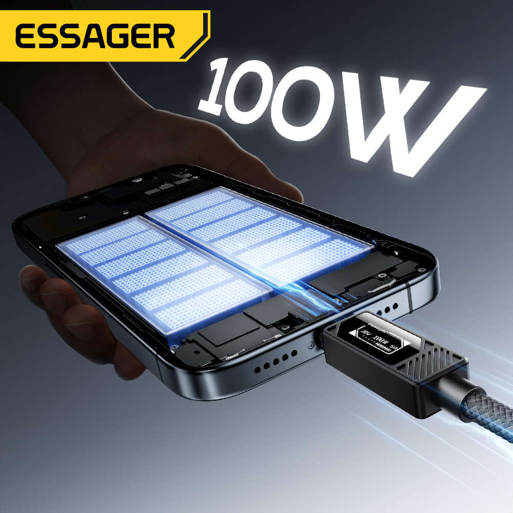 1M - ESSAGER ES-X74 5A 100W Type-C to Type-C Digital Display Cable QC4.0/3.0 PD3.0 FCP Fast Charging