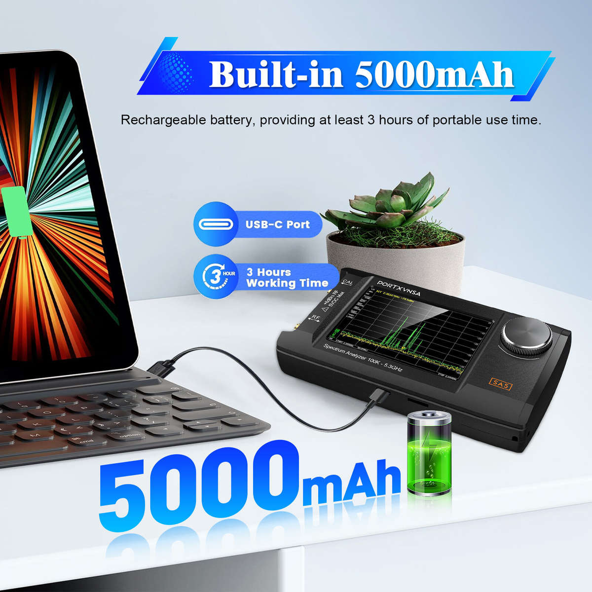 #A - SA5 4 Inch Display Wide Frequency Range 100kHz to 6GHz RF Analyzer 5000mAh Battery High Precisi