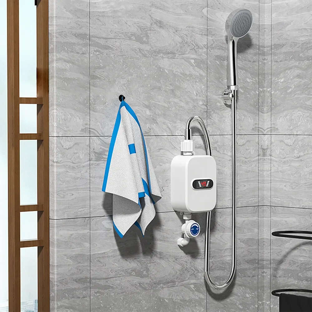 EU - 220V EU Plug Mini Instant Electric Water Heater Shower Set with Temperature Control Instant Hot