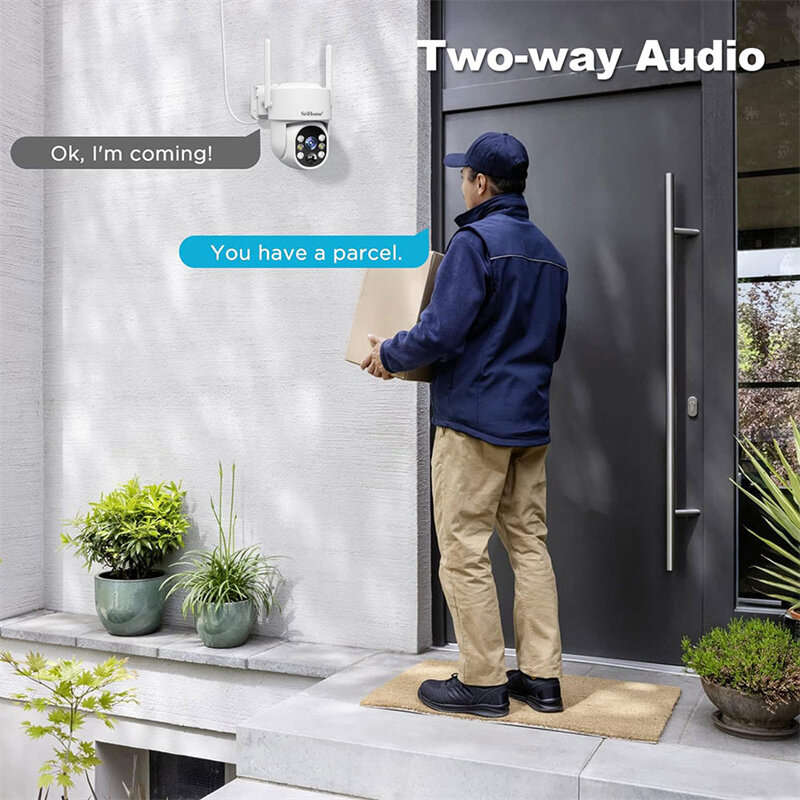 White - SriHome DH005 4MP Wireless Solar Security Camera PTZ AI Human Tracking Night Vision 5200mAh