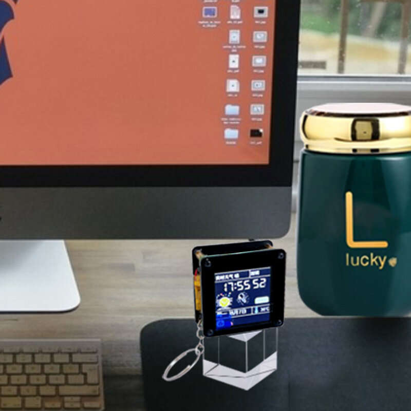 Black - ESP32C3 1.44in LCD Display Portable Pendant DIY Desktop Clock Decoration Desktop Small Ornam