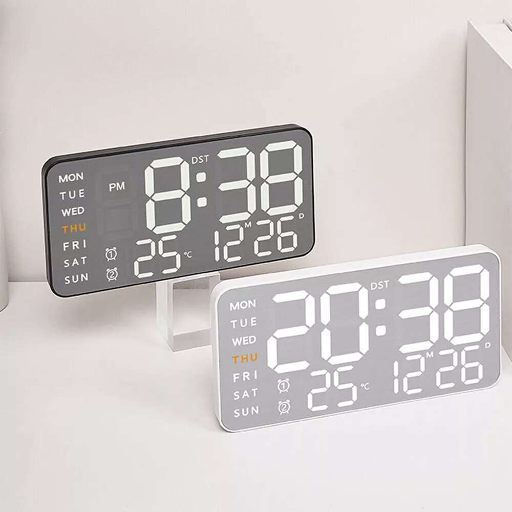 #B - Electronic Wall Clock Temperature Humidity Display Metal Brushed Multifunctional Wall Clock Dig