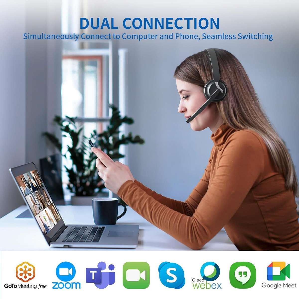 Black - Awatrue EH11 2.4G Wireless Headset bluetooth Headphone with Charging Base AI Call Noise Canc