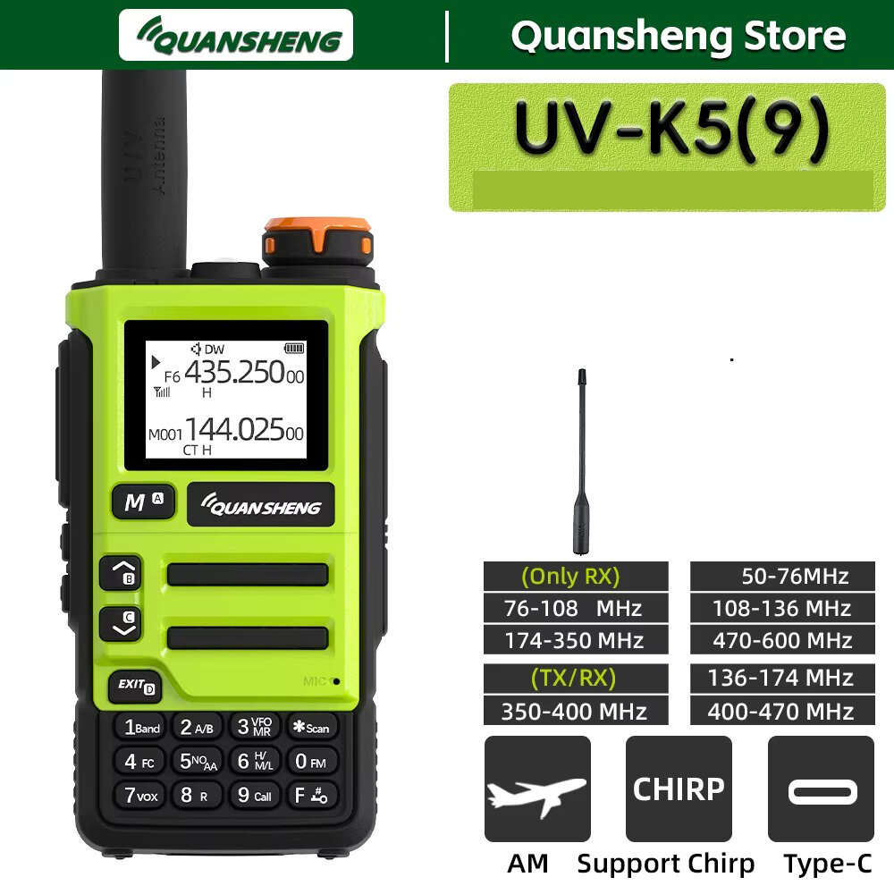 EU Plug - Quansheng UV-K5(9) 5W Walkie Talkie Long Range Transceiver Wireless Set Ham Amateur Receiv