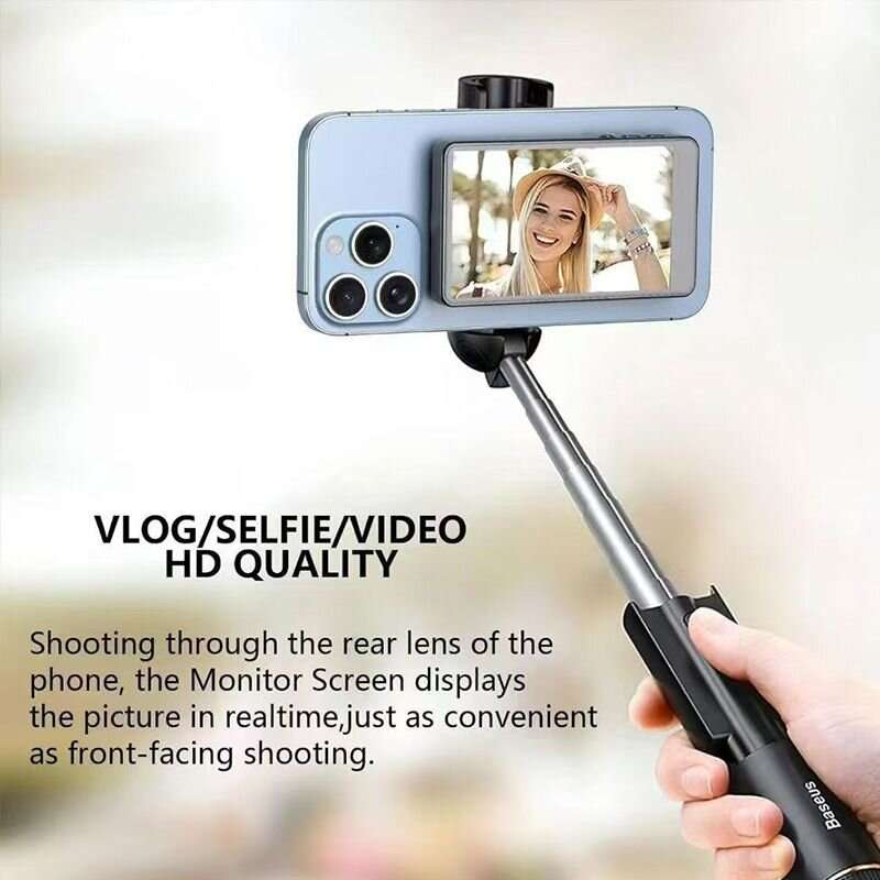 White - Magnetic Phone Selfie Monitor Screen for Smartphone Rear Camera Selfie with bluetooth Button