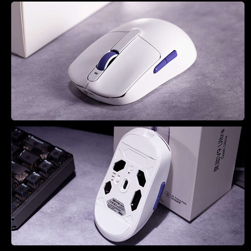 White - AKKO V9 Master Gaming Mouse Tri-mode PAW3955 Sensor Max 65000DPI Dual 8K Return Rate 39g Lig