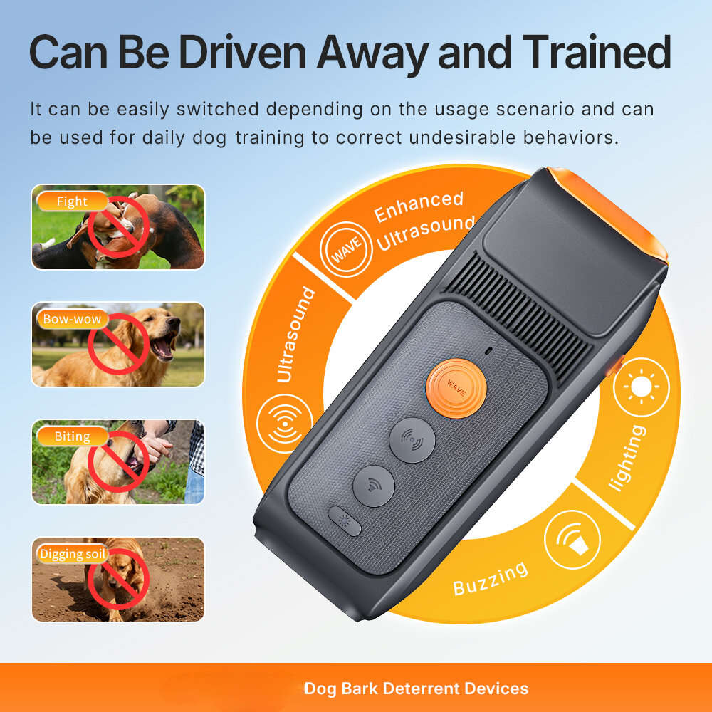 Black - DR32B Ultrasonic Dog Bark Control Device 900mAh Battery 25KHz Frequency Handheld Anti-Barkin