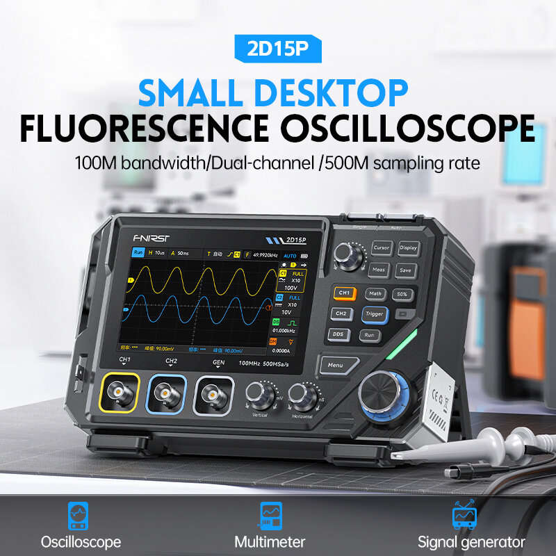 Black - FNIRSI 2D15P Oscilloscope 2CH 100Mhz 500MSa/s Sampling Rate Bandwidth Signal Generator Multi
