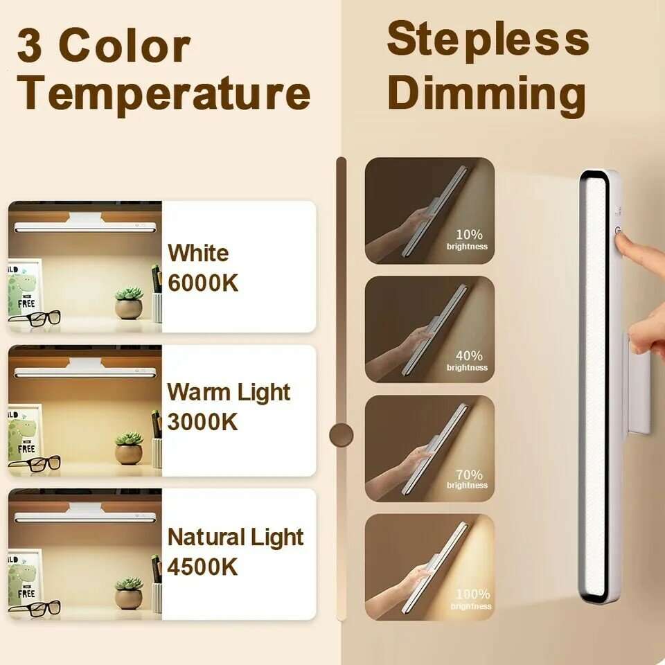 Remote Control - USB Rechargeable LED Desk Lamp Stepless Dimming Table Light Magnetic Hanging Lamp B