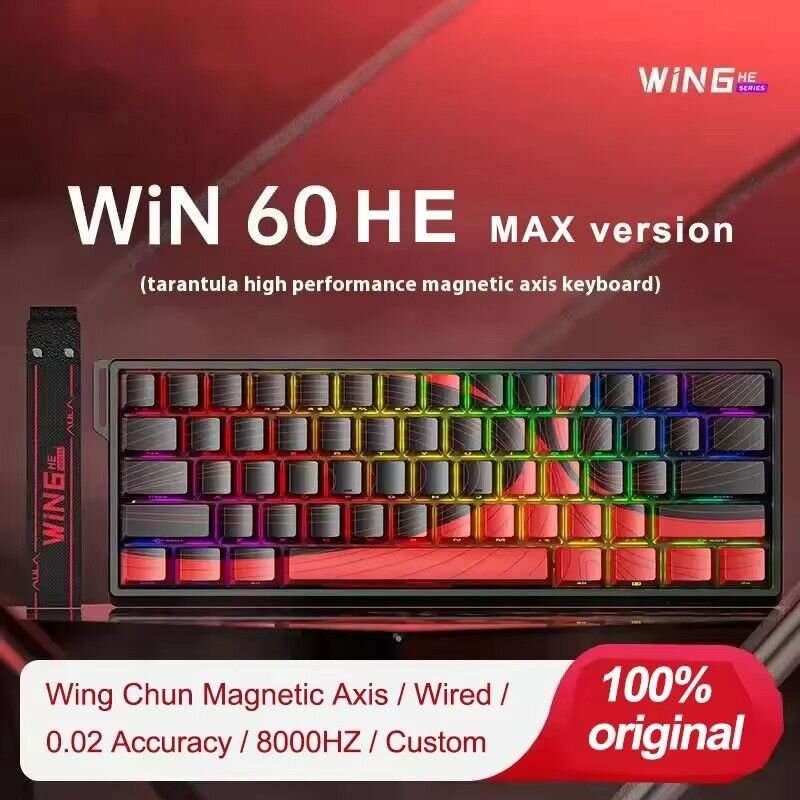 Black - AULA Win60 HE Wired Mechanical Keyboard Hall Effect Magnetic Switch RGB Hot-Swappable 8KHz P