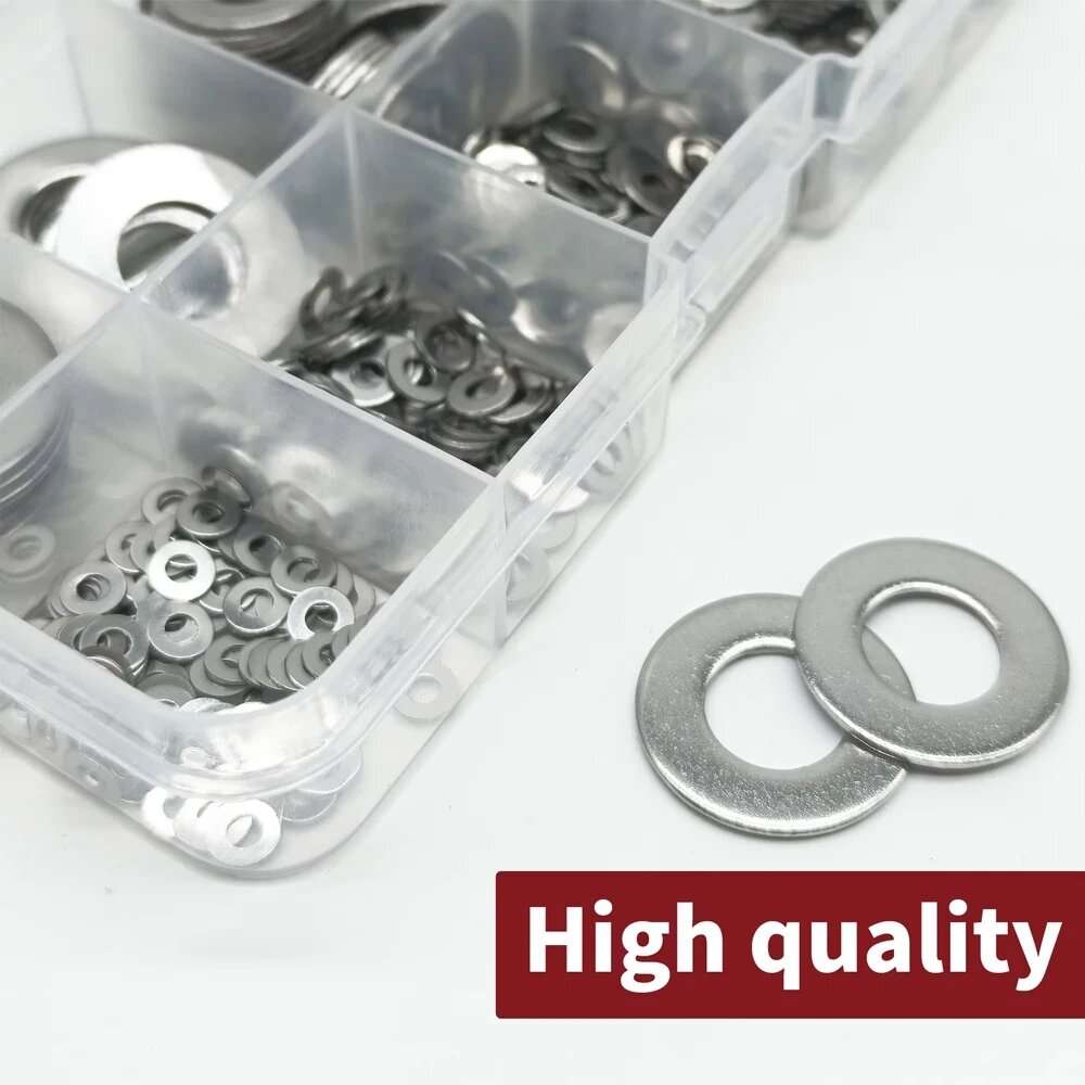 910pcs - 910pcs/200pcs 9 Sizes 304 Stainless Steel Flat Washers Assortment Kit M2 M2.5 M3 M4 M5 M6 M