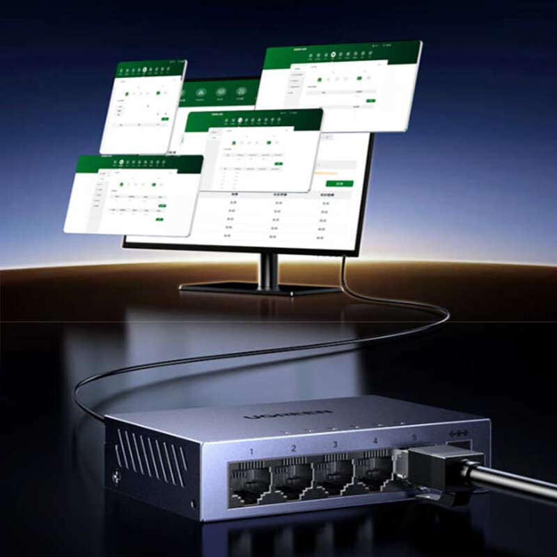 Grey - UGREEN CM933 Gigabit Ethernet Switch 5 Port Hub Ethernet 10/100/1000Mbps Switch RJ45 for Offi