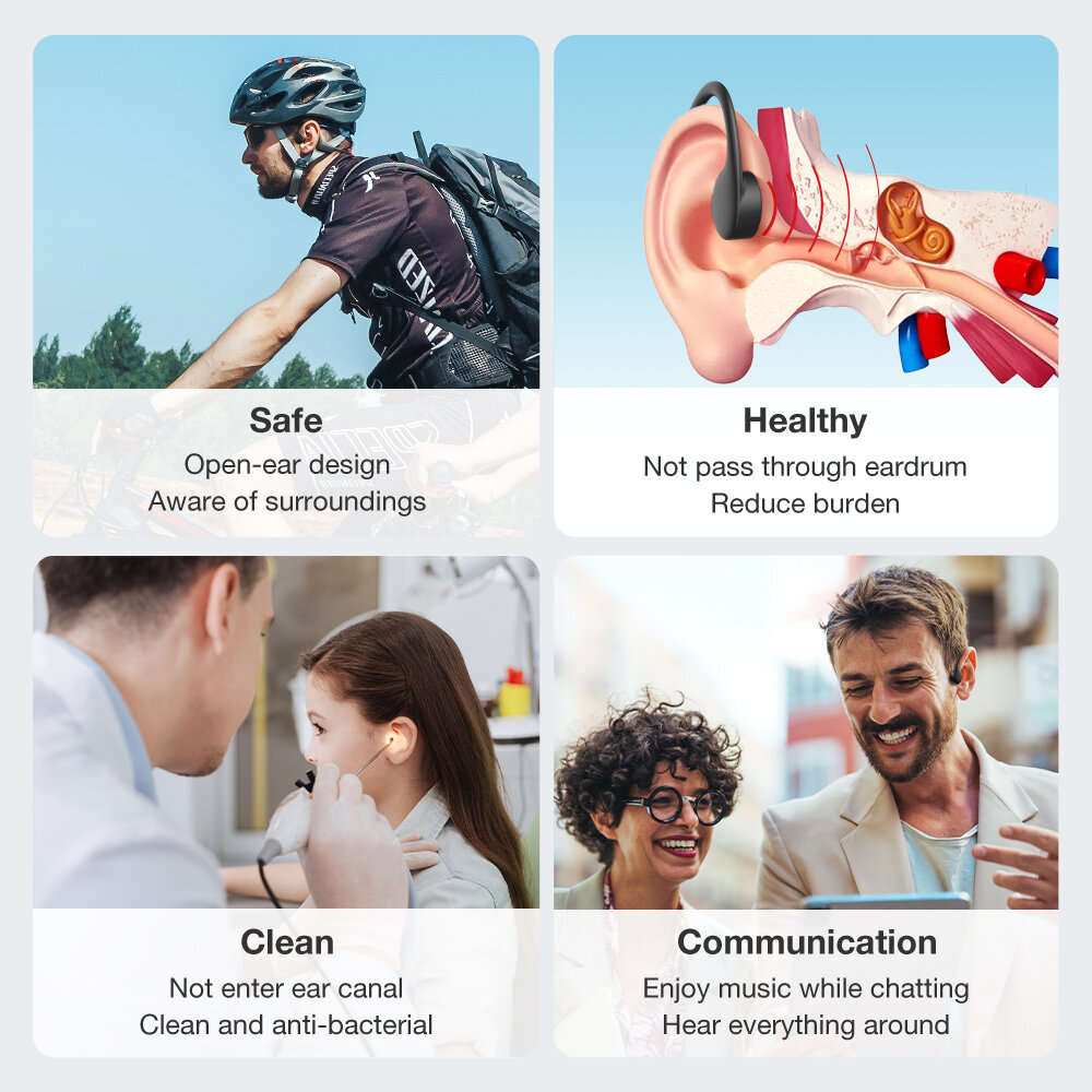 2Pcs - BlitzWolf BW-BTS8 bluetooth Earbuds Bone Conduction Earphone Built-in 32GB Memory IPX8 Waterp