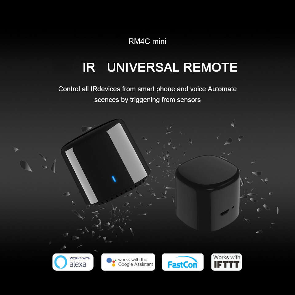Black - BroadLink BestCon RM4C Mini Wi-Fi Smart Universal IR Remote Voice Control with Alexa Google