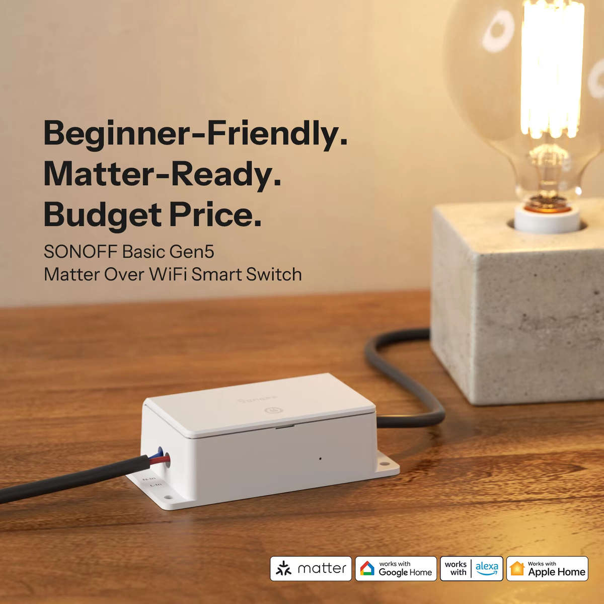 White - SONOFF Basic Gen5 Matter Over WiFi Smart Switch BASIC-1GS Matter Protocol Large Touch Surfac