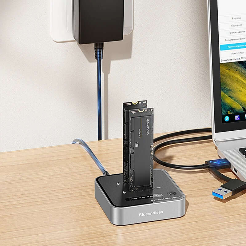 Grey - Blueendless SD08 Dual-Bay M.2 NVME SSD Clone M.2 NVme SSD Reader 20Gbps USB3.2 Type-C Offline