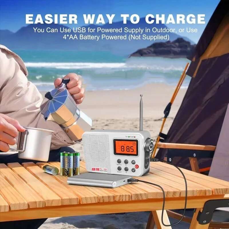 White - Portable AM FM SW Radio LCD Display DSP Technology 3W Speaker 60 Station Memory Alarm Clock
