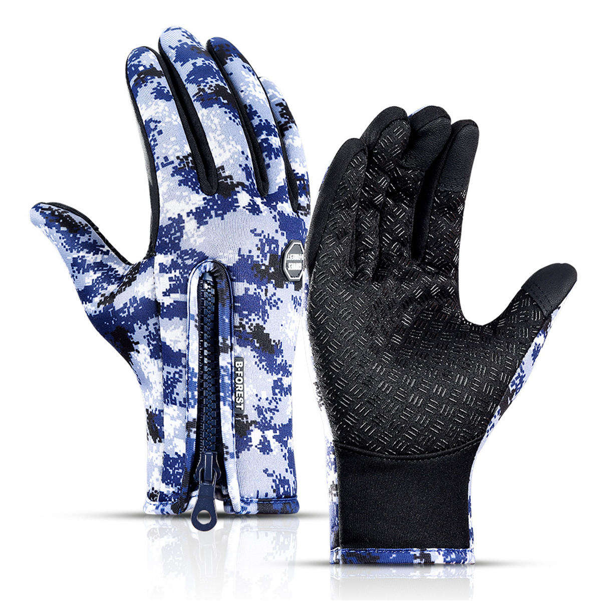 Touch Screen Waterproof Gloves Thick Warm Antiskid Winter Outdoor Sports Waterproof Camouflage - Blu