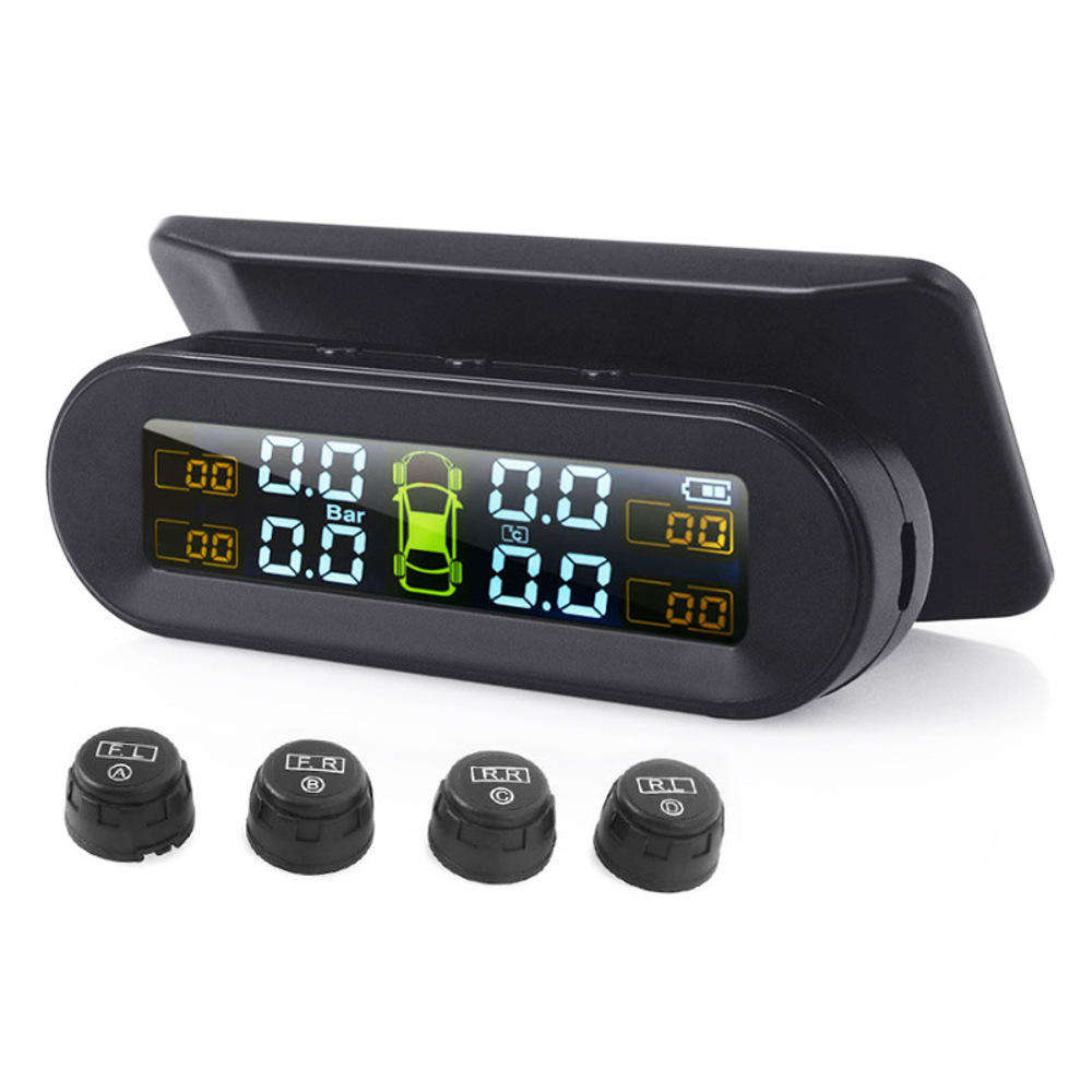TPMS T10 Car Tire Pressure Monitor ASK External Sensor Wireless Solar USB Charging LCD Real-time Dis